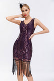 Sparkly Black Golden V Neck Sheath Gatsby 1920s Dress with Tassles