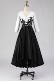 Black and White High Low A Line Mother of the Bride Dress wth Appliques