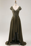 Olive A Line Satin Asymmetrical High Low Mother of the Bride Dress