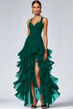 Ruffled Organza High-Low Black Formal Dress