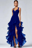 Ruffled Organza High-Low Black Formal Dress