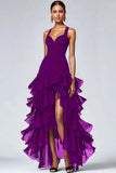 Ruffled Organza High-Low Black Formal Dress
