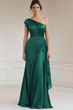 One Shoulder Grey Blue Ruched Formal Dress