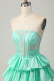 Red Strapless A-line Tiered Corset Beaded Short Homecoming Dress with Bow