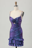Metallic Blue Purple Bodycon Cut Out Ruffled Homecoming Dress