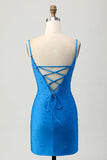 Sparkly Blue Bodycon Cut Out Short Ball Dress with Beading
