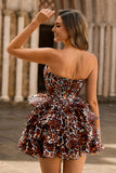 Strapless Khaki Leopard Tiered A Line Corset Short Cocktail Dress