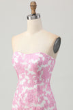 Pink Floral Off the Shoulder Homecoming Dress with Detachable Sleeves