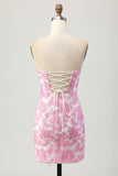 Pink Floral Off the Shoulder Homecoming Dress with Detachable Sleeves