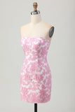 Pink Floral Off the Shoulder Homecoming Dress with Detachable Sleeves