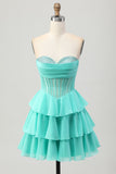 Yellow A-Line Strapless Tiered Corset Homecoming Dress with Beading