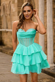 Strapless Corset A Line Green Short Cocktail Dress with Beading