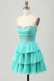 Green A Line Sweetheart Corset Homecoming Dress with Beading