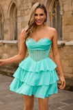 Strapless Corset A Line Green Short Cocktail Dress with Beading