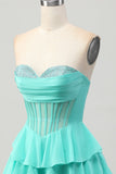 Green A Line Sweetheart Corset Homecoming Dress with Beading