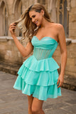 Strapless Corset A Line Green Short Cocktail Dress with Beading