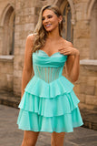 Strapless Corset A Line Green Short Cocktail Dress with Beading