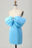 Blue Strapless Ruched Tight Homecoming Dress with Lace-up Back