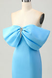 Blue Strapless Ruched Tight Homecoming Dress with Lace-up Back