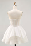 White Satin Strapless Corset A Line Short Ball Dress