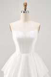 White Satin Strapless Corset A Line Short Ball Dress