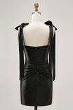 Sparkly Black Tight Rhinestones Short Ball Dress with Slit