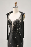 Sparkly Black Tight Rhinestones Short Ball Dress with Slit