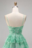 Purple A-line Spaghetti Straps Tiered Cut Out Floral Short Homecoming Dress
