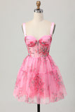 Pink Flower A Line Corset Short Homecoming Dress