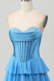 Fuchsia Strapless Corset Tiered A Line Short Homecoming Dress