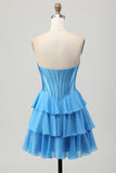 Strapless Yellow Corset A Line Tiered Short Cocktail Dress