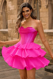 Strapless Yellow Corset A Line Tiered Short Cocktail Dress