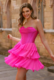 Strapless Yellow Corset A Line Tiered Short Cocktail Dress