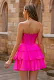 Strapless Yellow Corset A Line Tiered Short Cocktail Dress