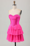 Yellow Strapless Corset A Line Tiered Homecoming Dress