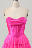 Yellow Strapless Corset A Line Tiered Homecoming Dress