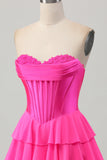 Yellow Strapless Corset A Line Tiered Homecoming Dress