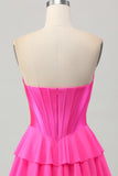 Blue Tiered Corset A Line Strapless Short Homecoming Dress