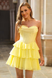 Strapless Fuchsia Corset Tiered A Line Short Cocktail Dress