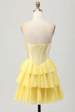 Strapless Fuchsia Corset Tiered A Line Short Cocktail Dress
