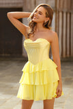 Strapless Fuchsia Corset Tiered A Line Short Cocktail Dress