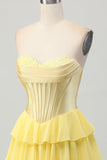 Fuchsia Strapless Corset Tiered A Line Short Homecoming Dress