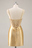 Golden Corset Bodycon Tight Beaded Short Homecoming Dress
