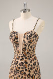 Kahki Leopard Corset Bodycon Short Homecoming Dress with Sequins