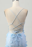 Blue Bodycon Corset Sequins Short Homecoming Dress with 3D Flowers