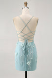 Blue Corset Sequins Floral Bodycon Short Ball Dress