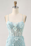 Blue Corset Sequins Floral Bodycon Short Ball Dress