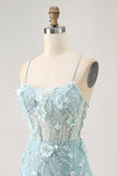 Blue Corset Sequins Floral Bodycon Short Ball Dress