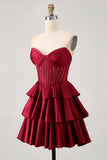 Dark Green Beaded A-line Strapless Corset Short Ball Dress