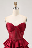 Dark Green Beaded A-line Strapless Corset Short Ball Dress